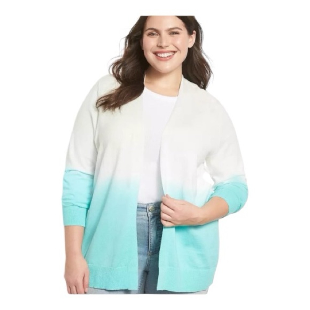 Lane Bryant 18-20 White and Blue Ombre Cardigan